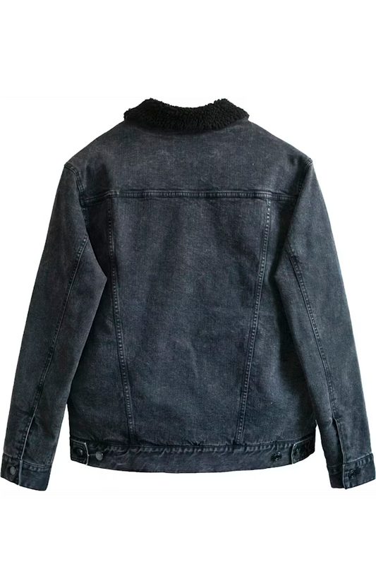 Hyphenated Love Sherpa Denim Jacket - Embroidered
